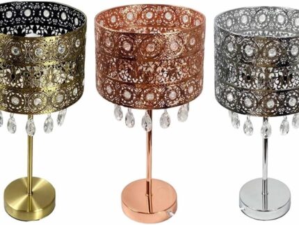 HOMION Moroccan Style Table Lamp Light Shade Acrylic | Chandelier | Hanging Crystal | Moda Style Lights for Living Room | Bedroom | Kitchen (Silver)