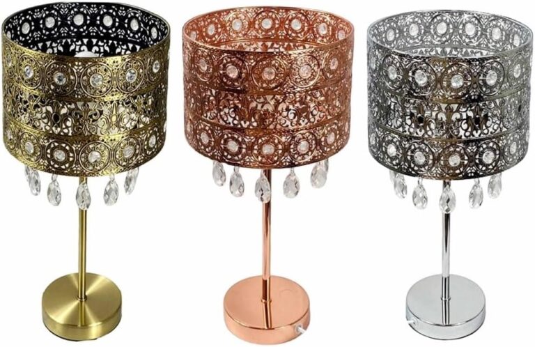 HOMION Moroccan Style Table Lamp Light Shade Acrylic | Chandelier | Hanging Crystal | Moda Style Lights for Living Room | Bedroom | Kitchen (Silver)