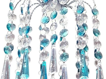 HOMION Chandelier Style Ceiling Light Shade Droplet Pendant Acrylic Crystal Bead Luxury Light Shade Compact Caravan Ceiling Pendant Teardrop Lamp Shade for Living Room Kitchen (Teal Ely)