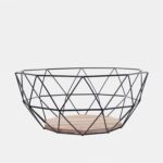 Fruit Bowl Wire Fruit Basket for Kitchen Countertop Fruits and Vegetables Holder Geometric Design Kitchen Bowl Garage Camping Bowl Wood Base Bowl Lightweight