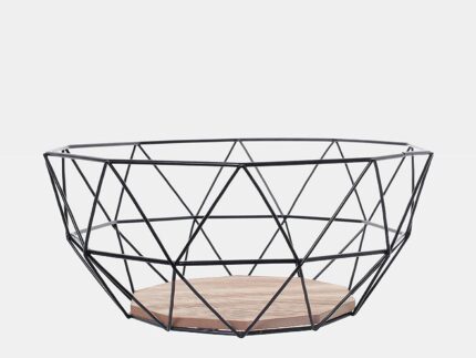 Fruit Bowl Wire Fruit Basket for Kitchen Countertop Fruits and Vegetables Holder Geometric Design Kitchen Bowl Garage Camping Bowl Wood Base Bowl Lightweight
