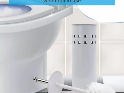 Toilet Brush & Holder Metal Toilet Brush Attached Lid Toilet Cleaner BrushFree Standing Loo Reflective Brush with Bristles