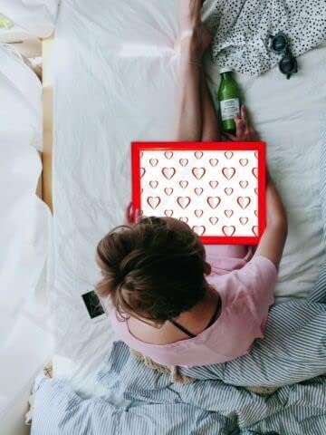 White Hearts Cushioned Bean Bag laptray Home Laptop Tray Drinks Food Breakfast Lap Tray