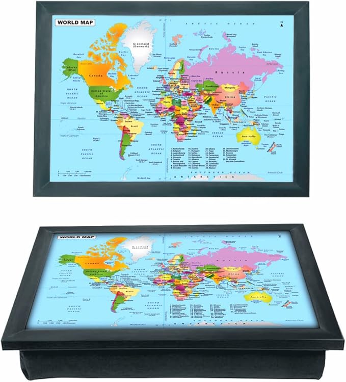 World Map Soft Cushioned Bean Bag Padded laptray Home Breakfast Dinner TV Laptop Writing