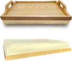 Natural Wooden Theme Lap Tray With Cushion Bean Bag Wood Design With Carrying Handles, Breakfast, Dinner, Laptop, TV, Food, Compact Lightweight, Easy Serving Tray