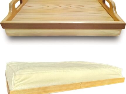 Natural Wooden Theme Lap Tray With Cushion Bean Bag Wood Design With Carrying Handles, Breakfast, Dinner, Laptop, TV, Food, Compact Lightweight, Easy Serving Tray