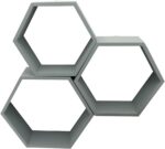 HOMION Floating Shelf Wall Mounted Hexagonal Floating Shelves – Set of 3 – Large, Medium and Small – Screws and Anchors Included - Farmhouse Shelves for Bedroom, Living Room (Black)
