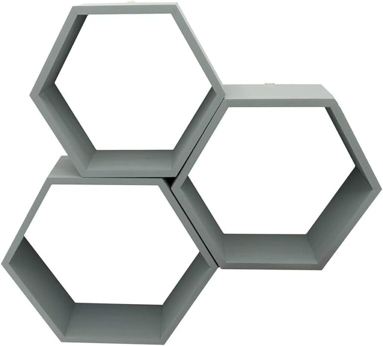 HOMION Floating Shelf Wall Mounted Hexagonal Floating Shelves – Set of 3 – Large, Medium and Small – Screws and Anchors Included - Farmhouse Shelves for Bedroom, Living Room (Black)